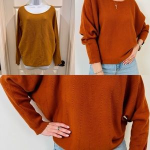 Cyrus Boat Neck Batwing Sleeve Ribbed Knit Gold/Brown Sweater Large